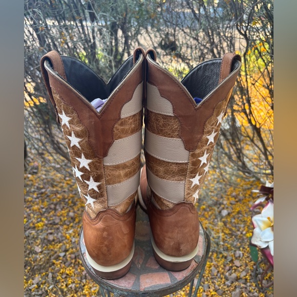 J.B. Dillon Western cowboy brown leather boots American flag 9 b - Picture 5 of 10